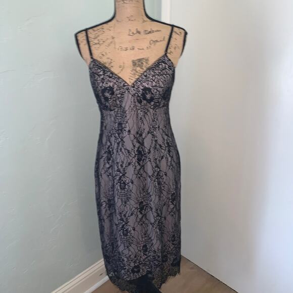 Vintage Nicole Miller 2004 Black nude Lace Overlay Nude Slip Dress Y2K 90s 8 - Picture 1 of 15